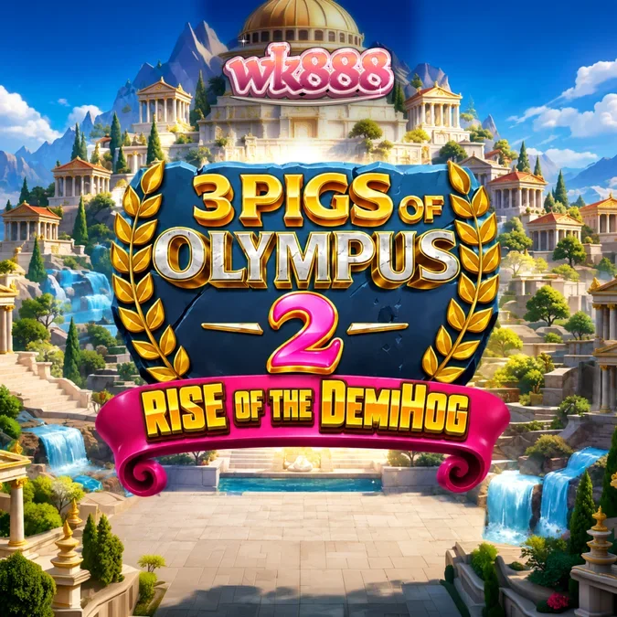 Tampilan visual slot 3 Pigs of Olympus 2 Rise of the DemiHog dengan tema mitologi Yunani